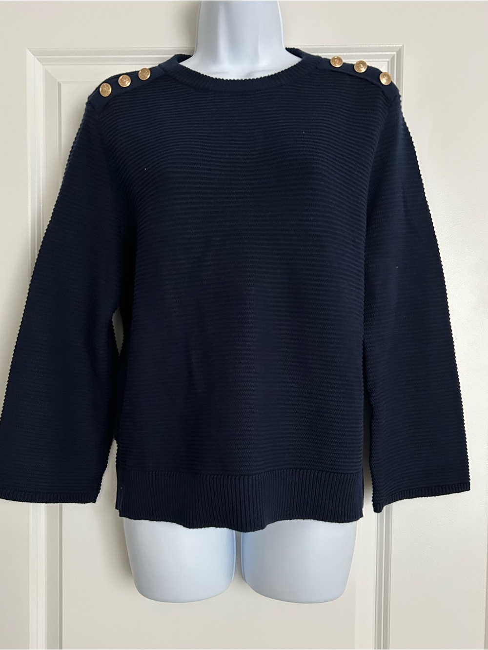 NWT Ann Taylor Women's Navy Pullover Sweater with Gold Button Detail Sz Medium